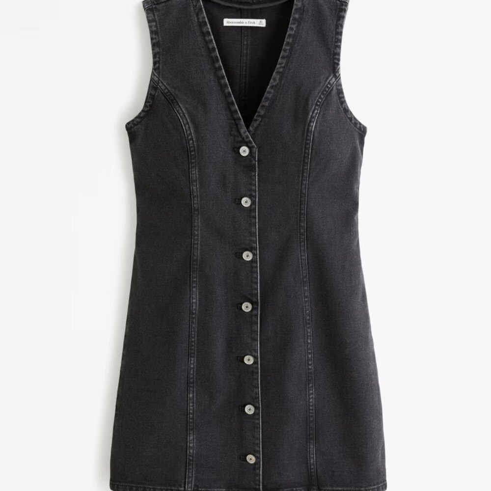 Abercrombie & Fitch The A&F Mara Denim Vest Mini Dress — Black Denim — M